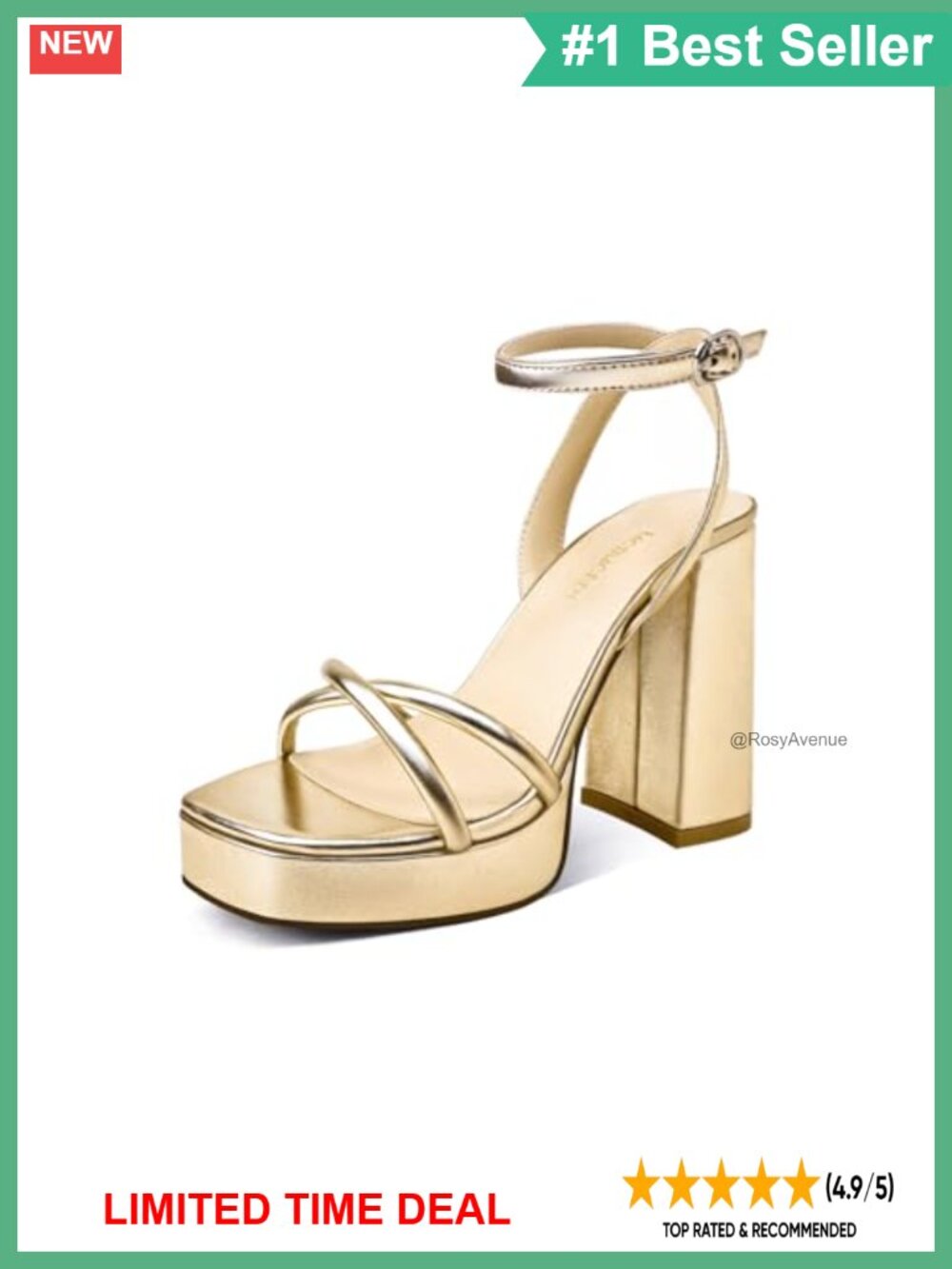 Square Open Toe Block Chunky Platform High Heels Faux Leather Ankle Strap